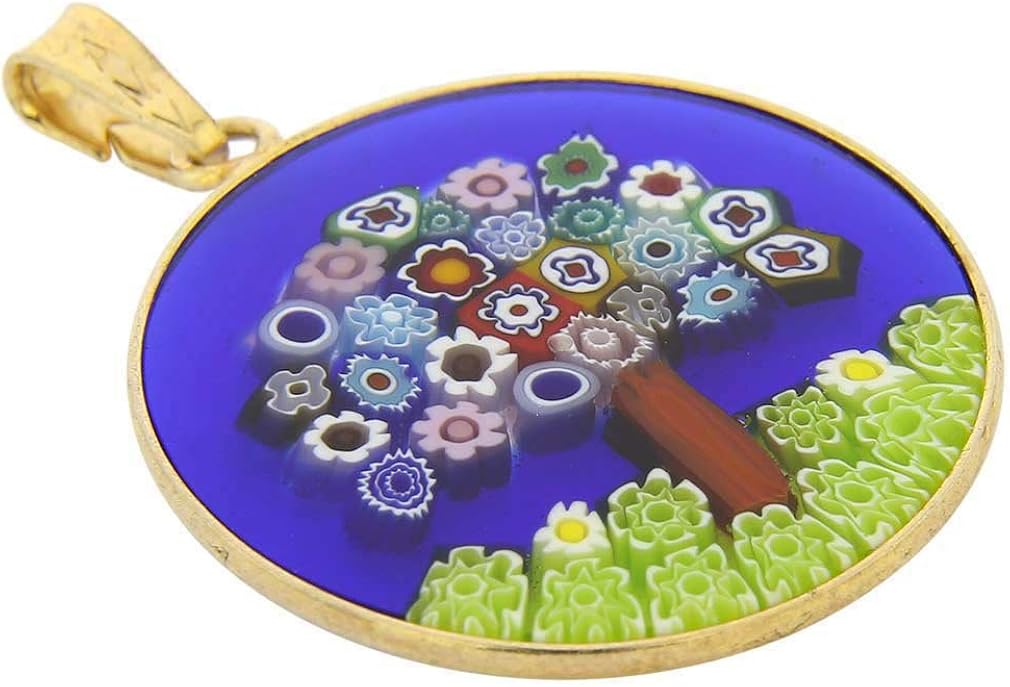 Glass Of Venice Murano Glass Millefiori Pendant Tree of Life in Gold-Plated Frame 1", Silver - Image 4