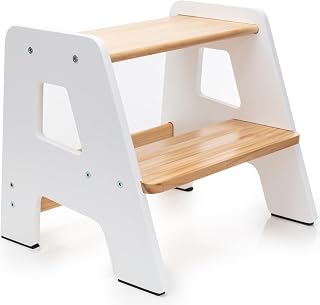 OCODILE 2-Step Wooden Step Stool for Toddlers - Safe Non-Slip Kids Stool for Bathroom Sink & Kitchen, Ages 2+, 250 lbs Capacity, White