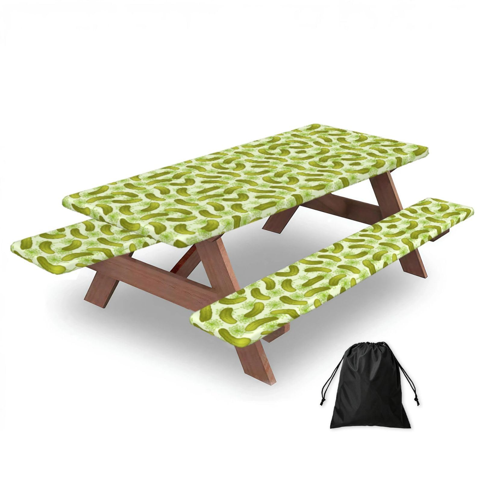 EZDLOWVBA Sushi Dill Pickles Print Picnic Table Cover With Bench Covers Waterproof Fitted Picnic Table Outdoor Elastic Picnic Tablecloth Outdoor Camping Essentials(3pcs)