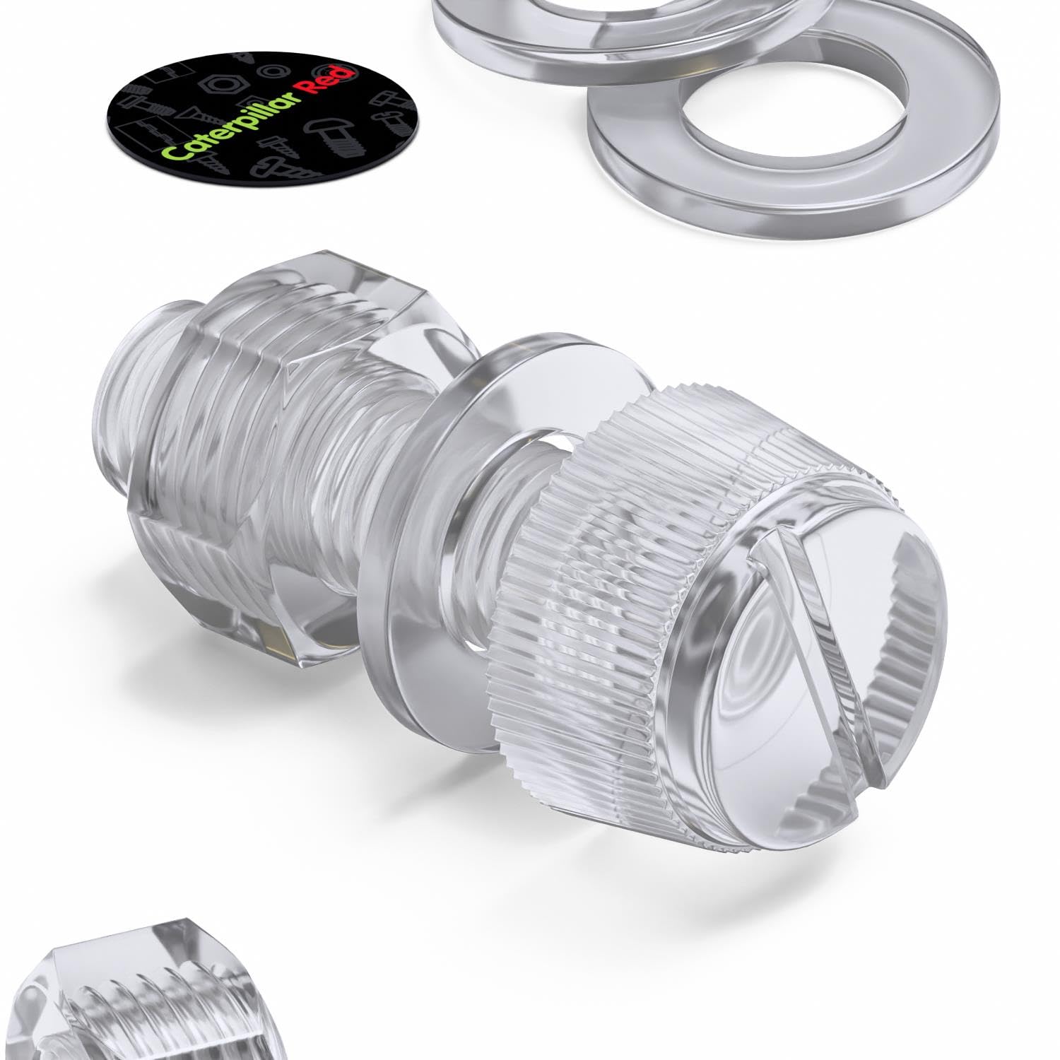 60x Transparent Clear Plastic Acrylic Thumbscrews, Slotted+knurled M8 x 25mm, (5/16 x 1 in), Nuts, Bolts, washers