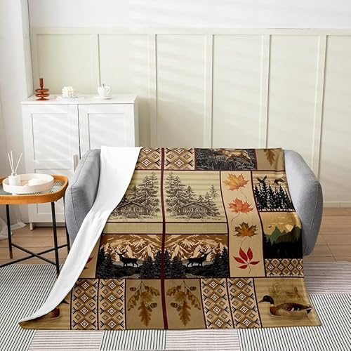 Kids Cabin Deer Flannel Fleece Throw Blanket Farmhouse Duck Printed Fuzzy Blanket For Sofa Couch Teens Bedbotanical Leaf Downtown All Season Bed Blanket Plaid Yellow Plush Blanket Throw 50"X60" #TOP27
