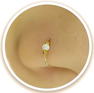 Thin 14k Gold Filled Tiny Nose Ring Hoop - 2 mm White Opal piercing Nose Hoop - 24 gauge very Thin Nose Hoop Tiny Piercings Nose Rings hoop - Opal nose rings