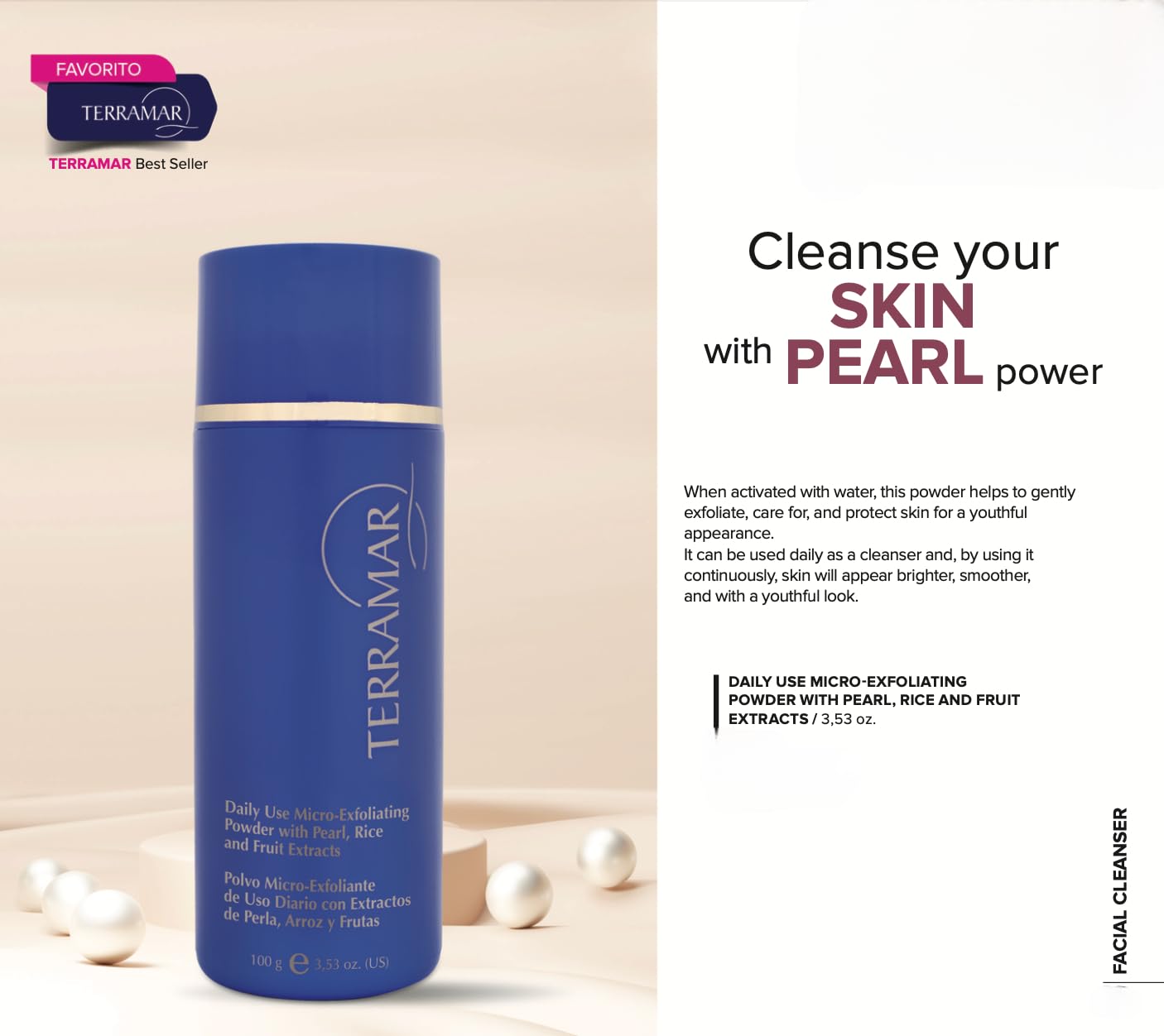 Terramar Micro-Exfoliating Powder Face Exfoliator with Pearl, Rice & Fruit Extracts