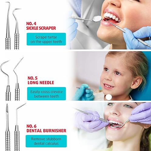 Miniatura 6 de G.CATACC Herramientas dentales, removedor de placa para dientes, kit de herramientas de limpieza dental de metal, kit de higiene de cuidado bucal de