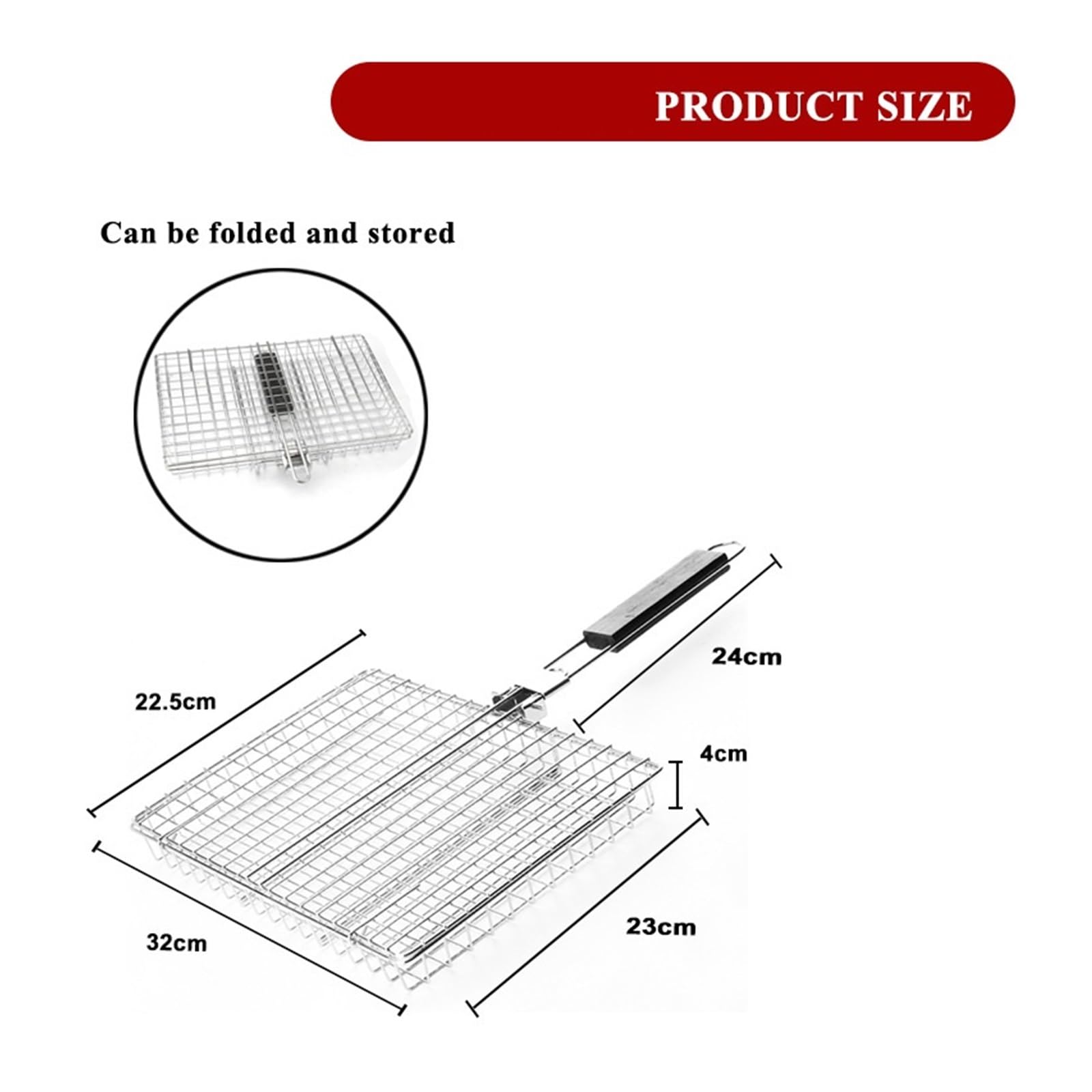 Barbecue portatile pieghevole in acciaio inox con manico, perfetto per grigliare pesce e gamberetti, accessorio ideale per barbecue per cucinare all'aperto