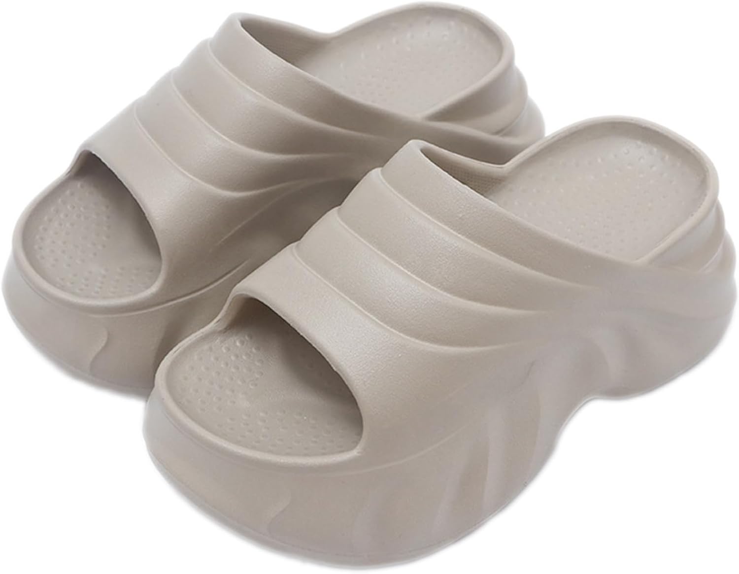 Women's EVA Wave Pattern Platform Height Cloud Slide Sandals Lightly Cushioned Insole Comfortable Chunky Heel Non Slip Slides Summer Pool Beach Garden Indoor Outdoor Dress Slippers