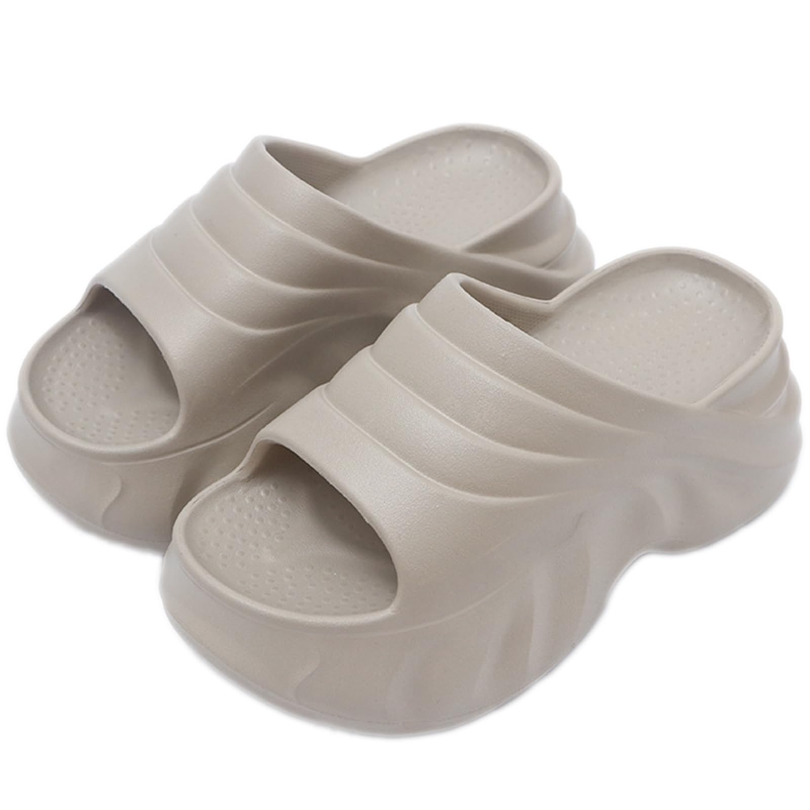 ADKGBE Women's EVA Wave Pattern Platform Height Cloud Slide Sandals Lightly Cushioned Insole Comfortable Chunky Heel Non Slip Slides Summer Pool Beach