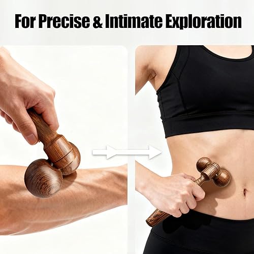 Miniatura 9 de Rodillo de masaje de madera de wengué, masajeador de acupresión de doble bola para aliviar el dolor muscular, rodillos corporales de mano de 7.5 in
