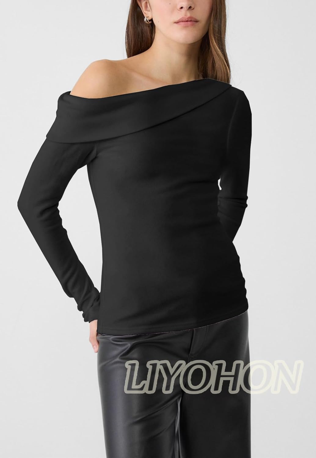 LIYOHON Women's Off The Shoulder Top Long Sleeve Shirts Sexy Slim Blouses Date Night Going Out One Shoulder Tops - Image 7