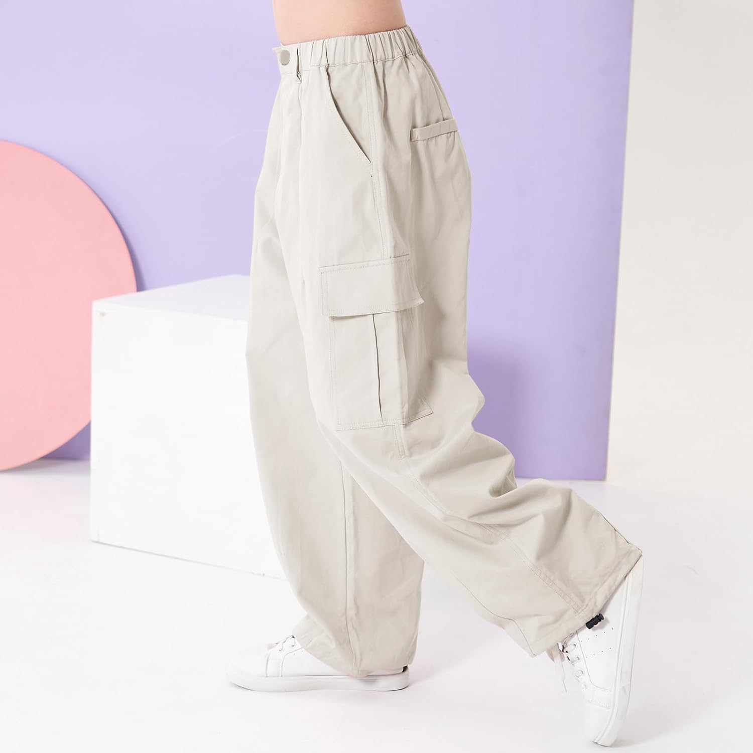 Rolanko Girls Cargo Pants Wide Leg Streetwear Kids Pants with Pockets Trendy Jogger Trousers 4-14 Years - Image 3