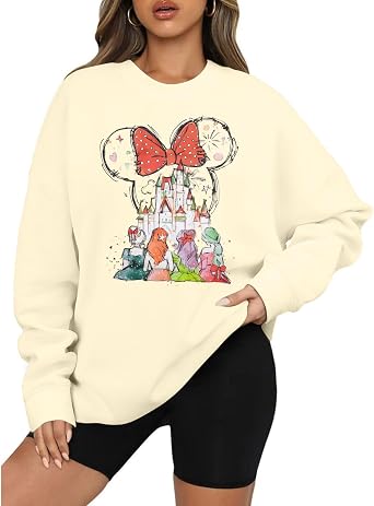 LUKYCILD Magic Kingdom Sweatshirts for Women Castle Oversized Sweatshirt Xmas Holiday Shirt Graphic Long Sleeve Pullover Tops