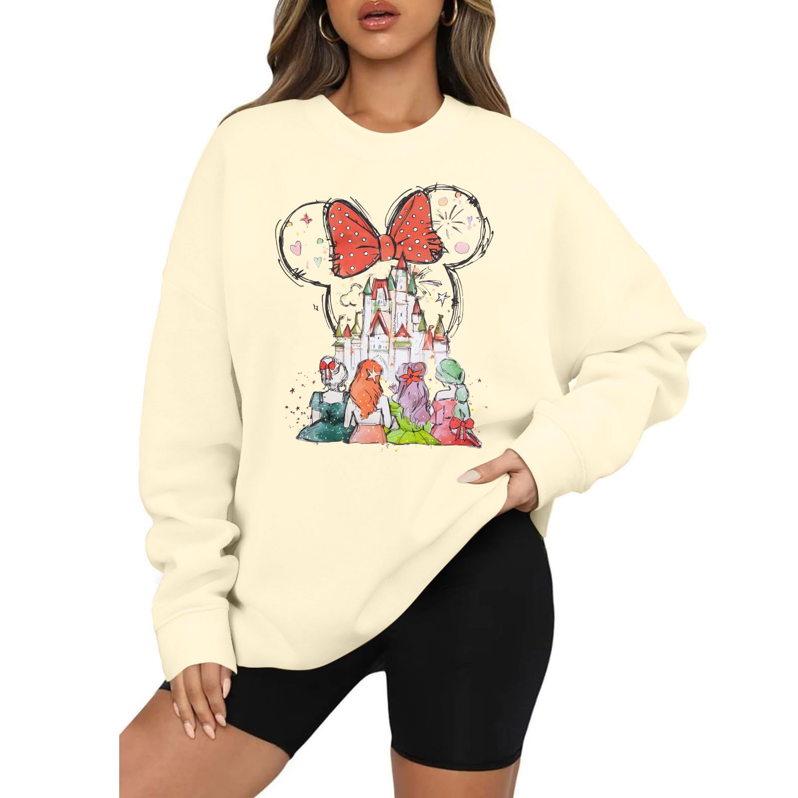 lukycild Magic Kingdom Sweatshirts for Women Castle Oversized Sweatshirt Xmas Holiday Shirt Graphic Long Sleeve Pullover Tops-picture-12