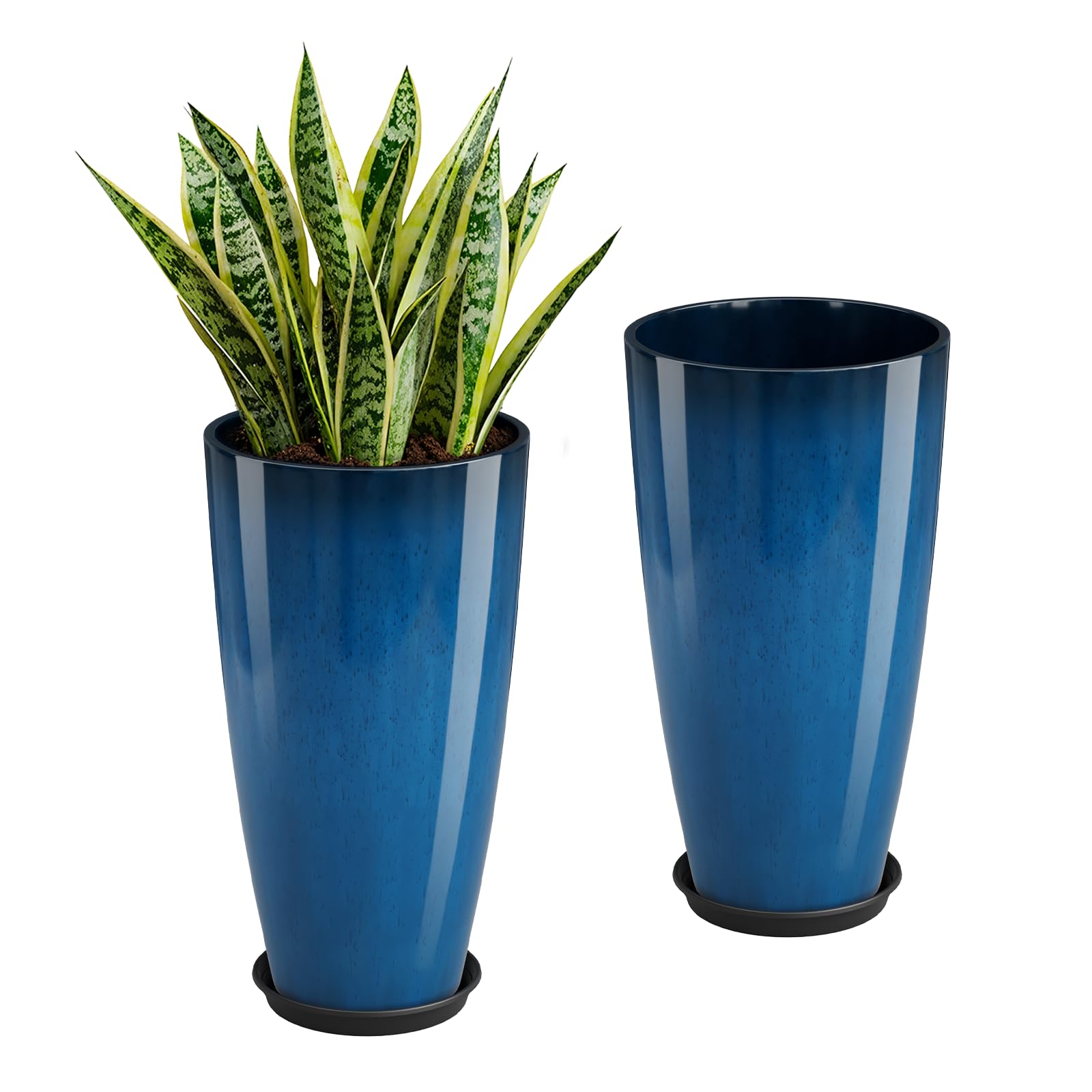 QCQHDU 21 inch Tall Planters for Outdoor Plants Set of 2,Outdoor Planters for Front Porch,Large Pots for Plants Outdoor Indoor,Blue Planters Flower Pots(Blue)