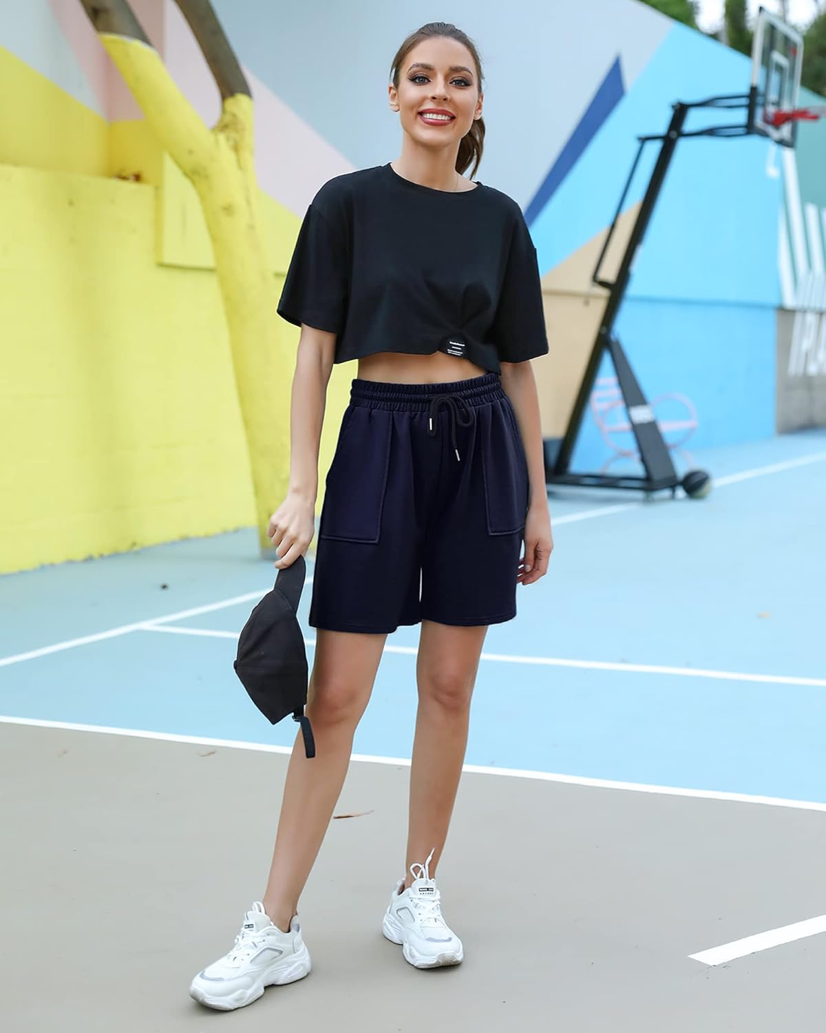 Cowasto Womens Cotton Sweat Shorts Casual Summer Loose Athletic Short Drawstring Waist Lounge Running Shorts with Pockets - Image 6