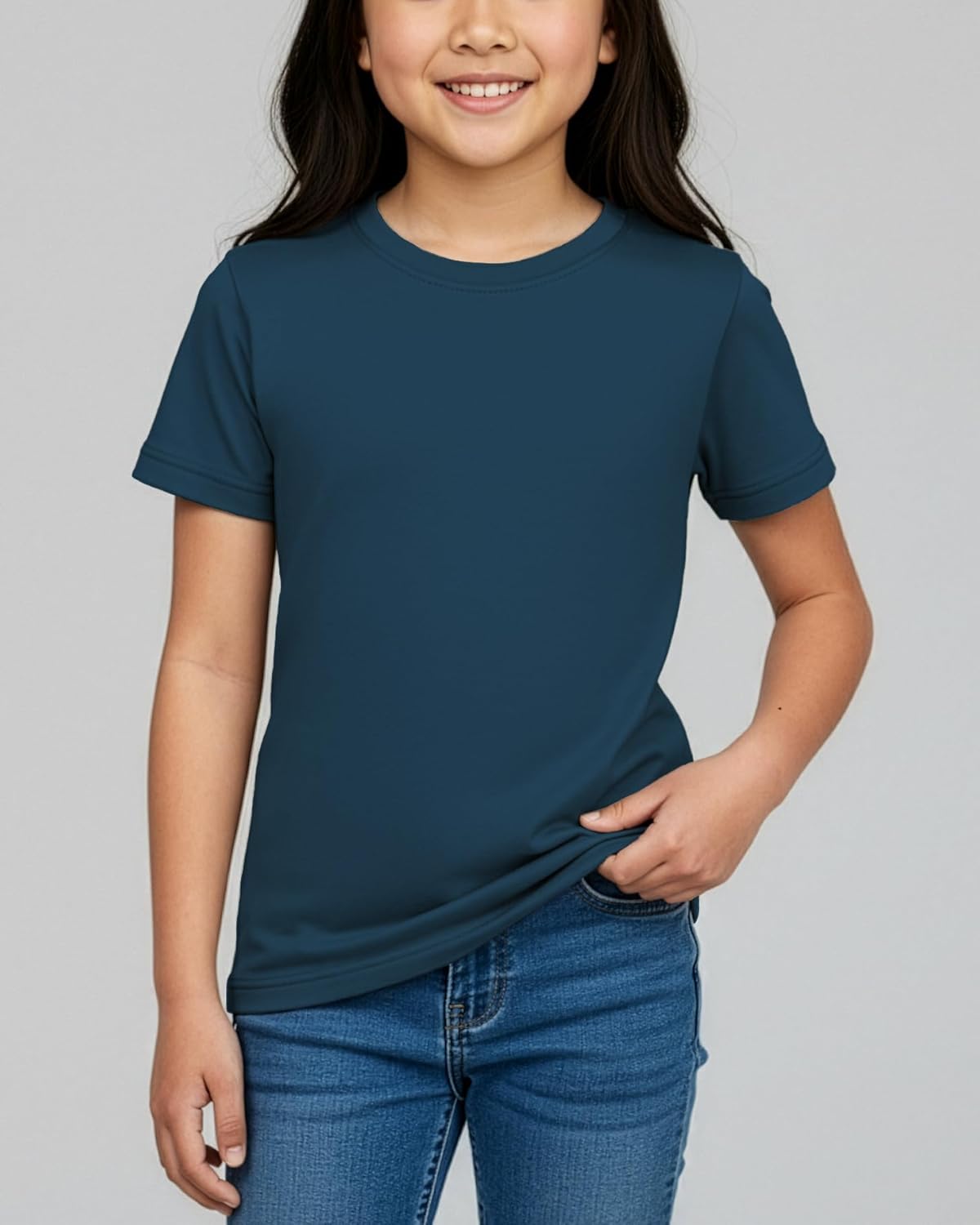 Real Essentials 5 Pack: Girls' Cotton Short Sleeve Crew Neck T-Shirt - Athletic Tee Shirt for Teens Kids Youth (Ages 4-16) - Image 3