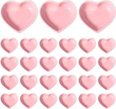 24 Pieces Heart Shaped Bowls Ceramic Dip Bowl Plates Multipurpose Salad Bowls Appetizer Plates Cooking Gifts for Candy Sauce Sushi Dipping Serving Wedding Anniversary Pink
