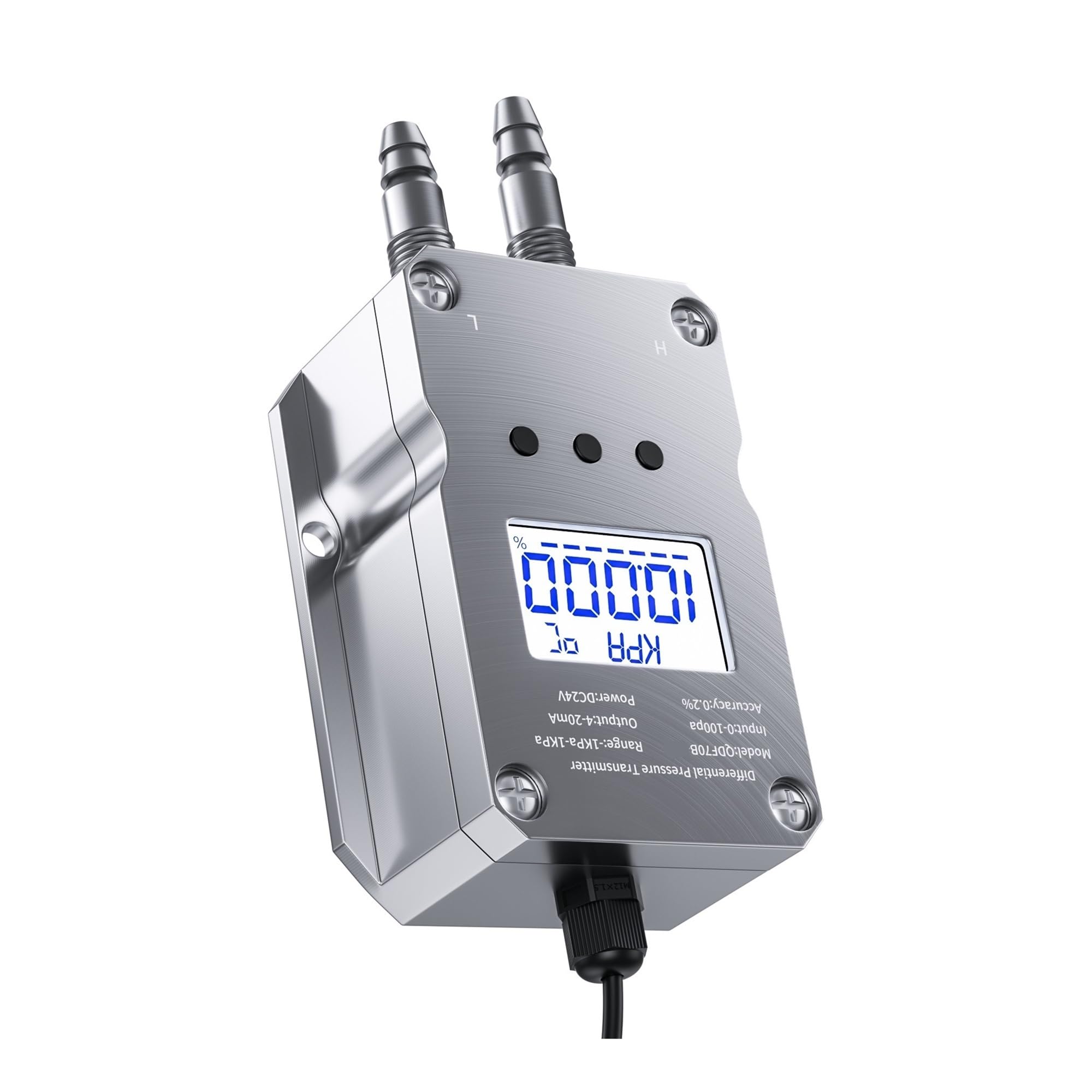 Transmisor de presión diferencial Transductor de Sensor de presión diferencial 0-100 pa 0-500 pa 0-1 kpa a 4-20 mA 0-10 V Transmisor de presión Digital con Pantalla RS485(4-20mA,-5Kpa -0)