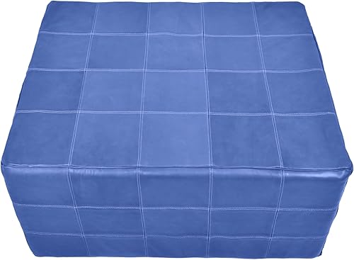 Miniatura 93 de Marrakesh Gallery Funda otomana de cuero - Puf cuadrado marroquí, sala de estar, dormitorio otomano Marrón,Beige Bronceado,Azul,Marrón (Dark