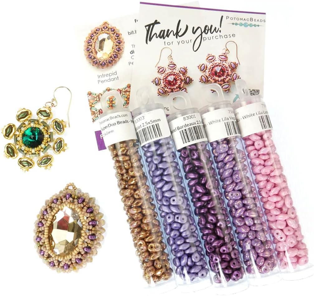 SuperDuo Glass Beads for Jewelry Making - 900+ Bead Kit of 2-Hole Bracelet Beads in (5) Distinct Colors + (3) Jewelry-Beading Patterns Included - (Purple Collection)