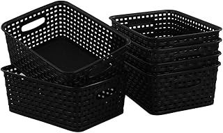 Begale Cesta de almacenamiento de plástico para organización del hogar, juego de 6, color negro