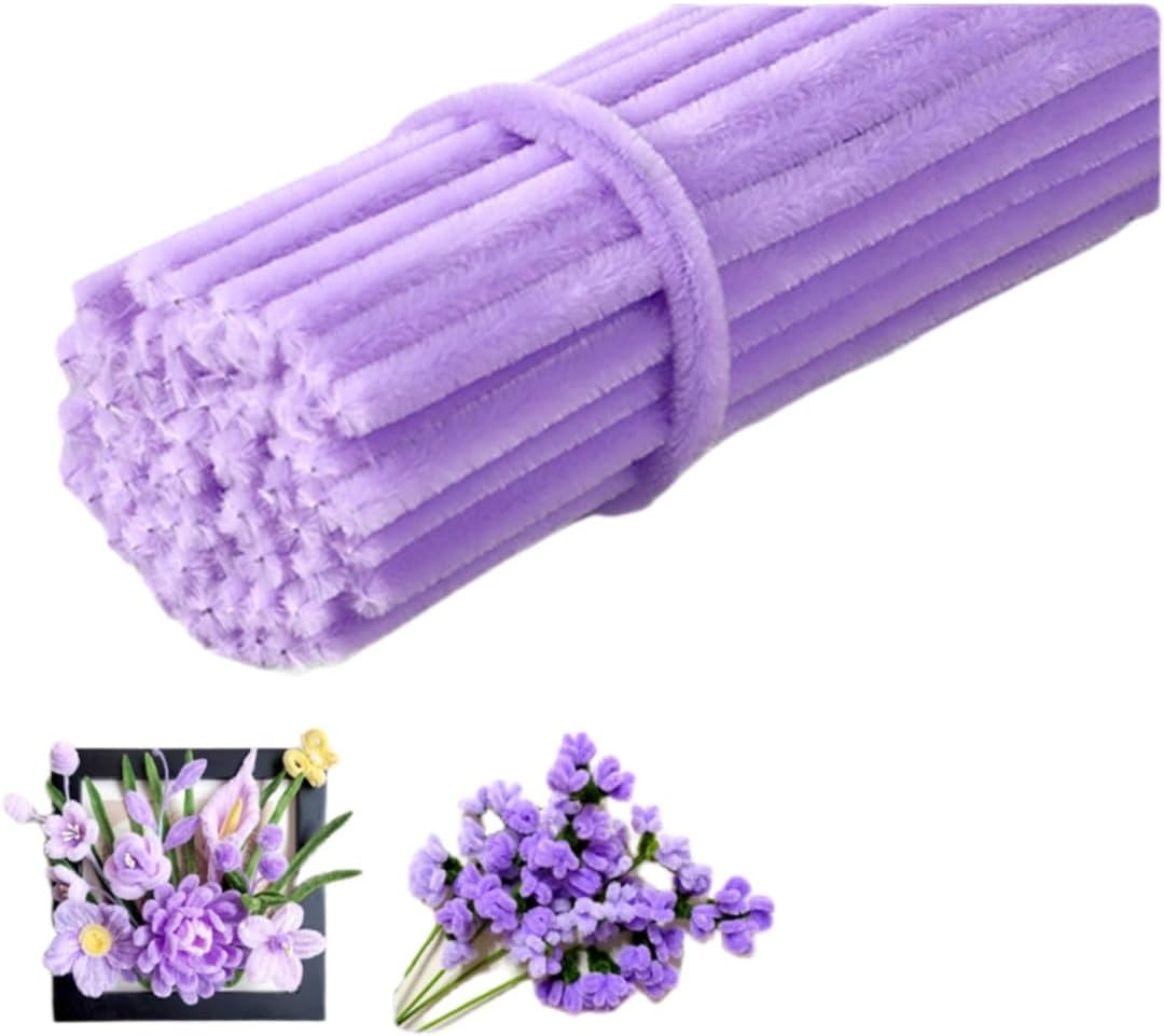 100 Pieces Pipe Cleaners Chenille Stem, Purple Color Pipe Cleaners Set for DIY Arts Crafts Decorations, Chenille Stems Pipe Cleaners (Light Purple)