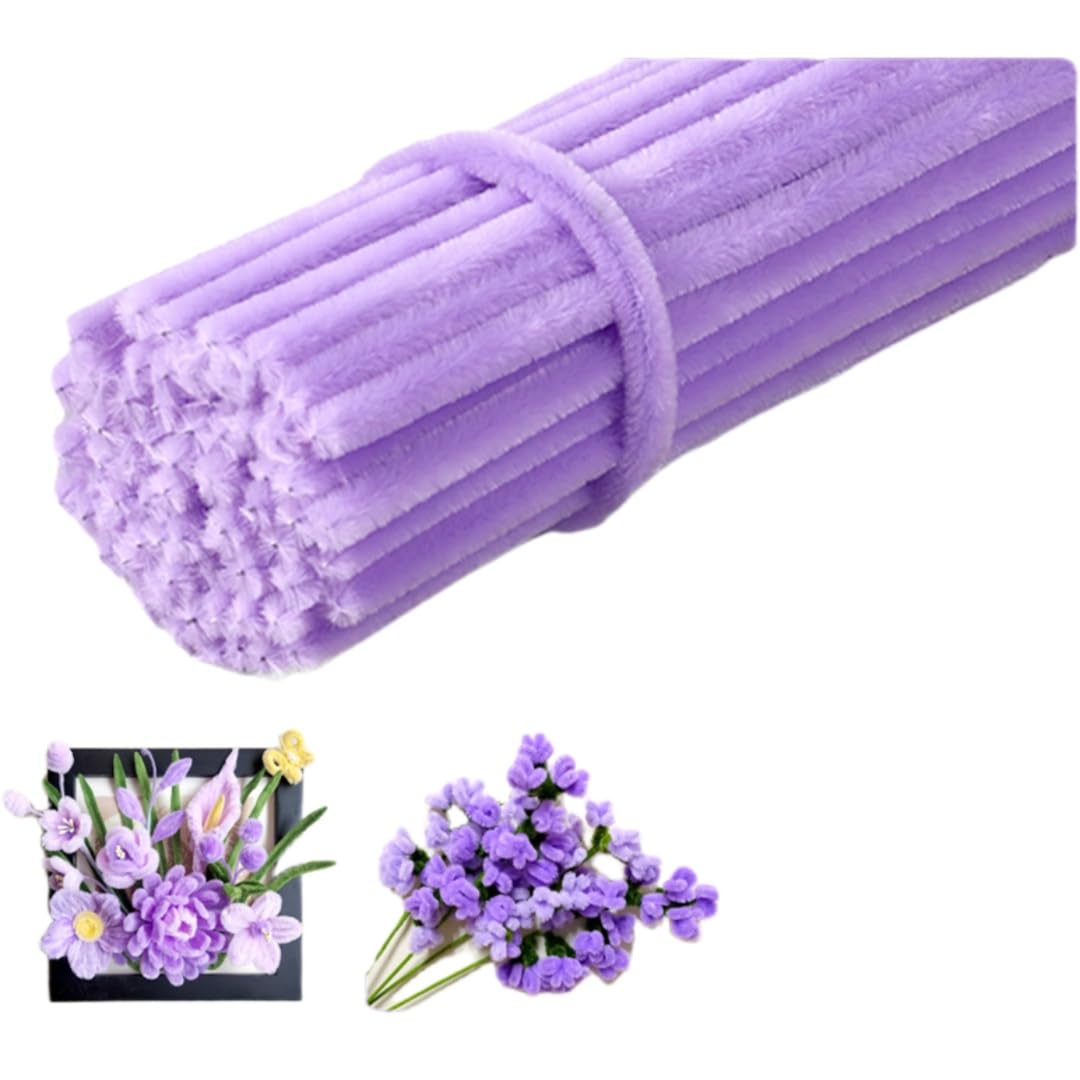 100 Pieces Pipe Cleaners Chenille Stem, Purple Color Pipe Cleaners Set for DIY Arts Crafts Decorations, Chenille Stems Pipe Cleaners (Light Purple)
