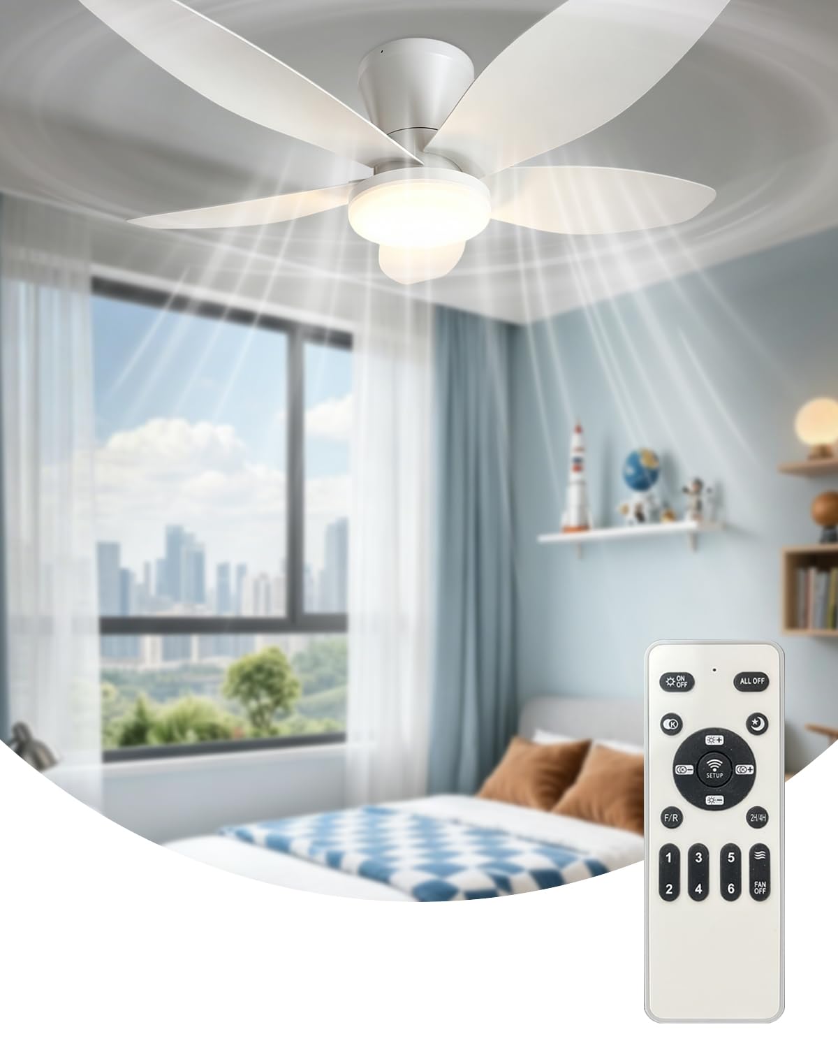 88cm Ceiling Fans with Lights and Remote For Bedrooms (White 5-Blade)