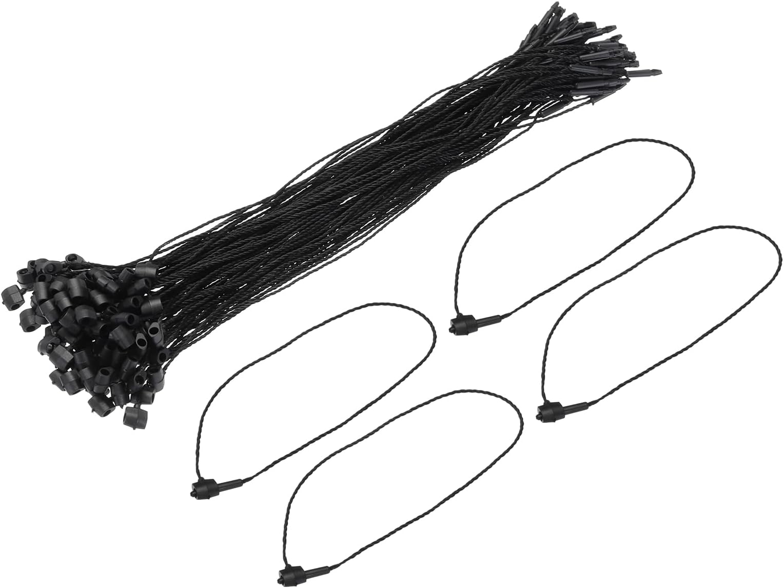 Polyester Rope Hang Tag String Snap Lock Pins Loop Price Tag Fastener,Plastic Tags Ties 190mm/7.48 Inch Length,1mm/0.04 Inch Dia,Pack of 100,Black