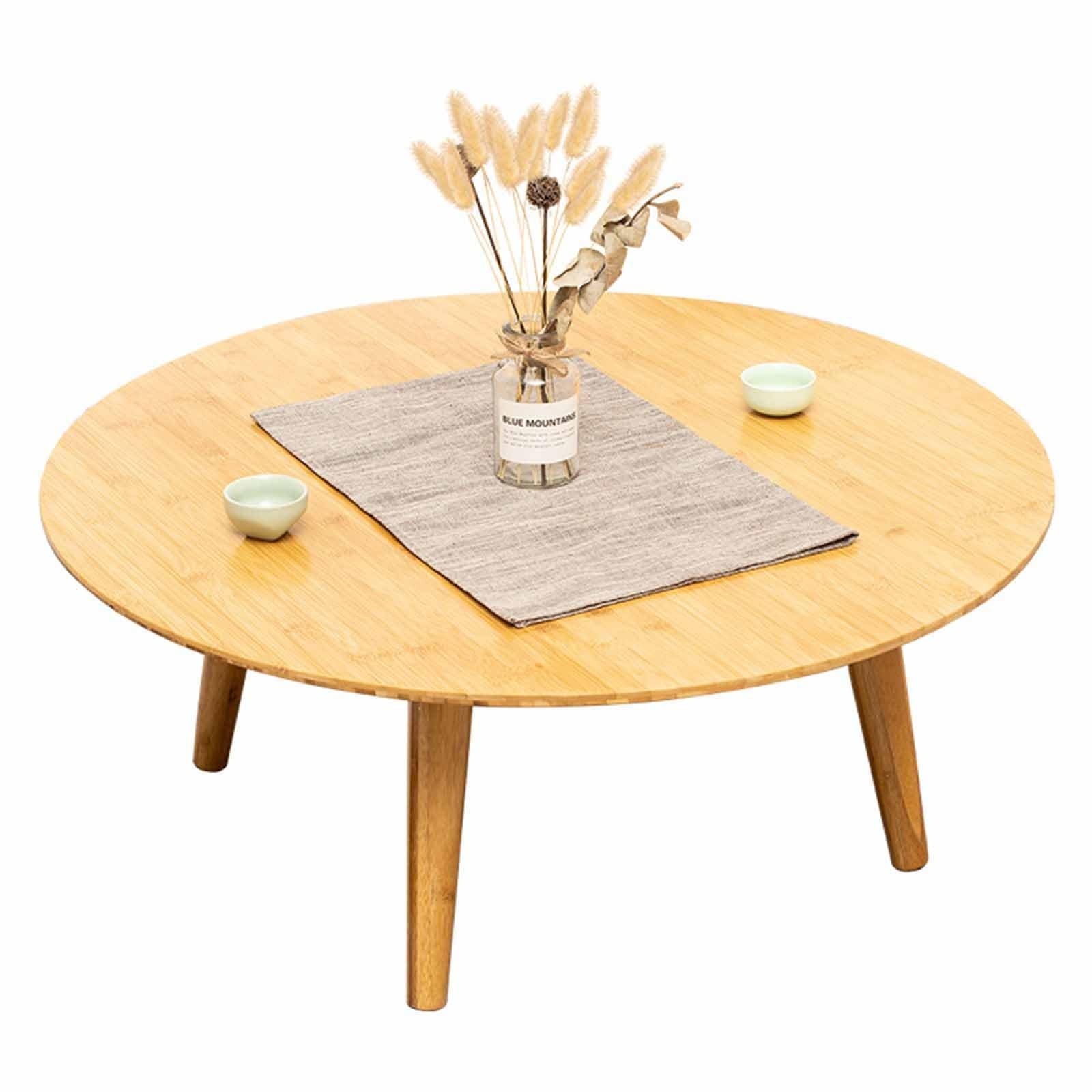 Mesa de centro de bambú redonda para salón y café con patas desmontables