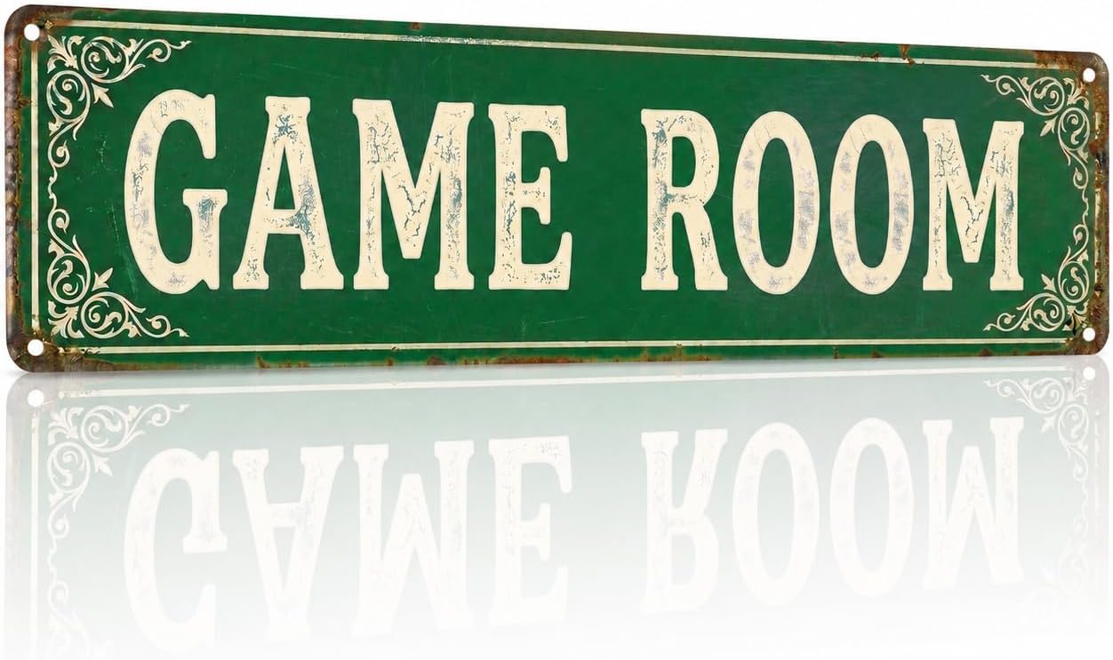Game Room Aluminum Metal Sign, Vintage Rustic Wall Decor for Entertainment Room, Basement, Arcade, Home Bar, Gamer Gift,15X4inch