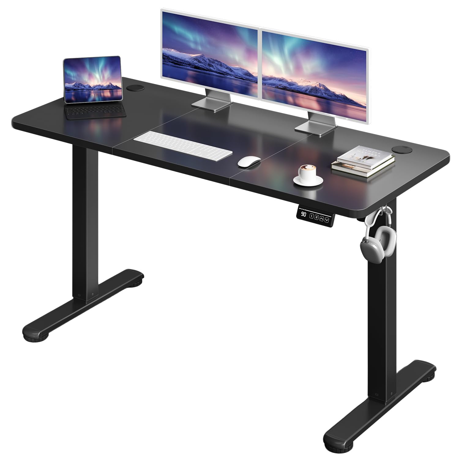 JUMMICO Standing Desk 140 x 60 cm Eletric Height Adjustable Desk with 2 Height Memory Position, Sit Stand desk with Smart Controller, Black