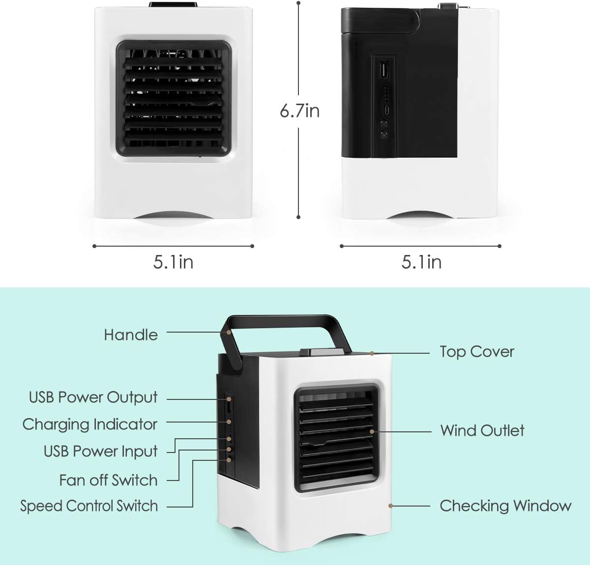 Air Cooler, Portable Air Conditioner Fan Noiseless Evaporative Air Humidifier for Room Office Desktop Nightstand