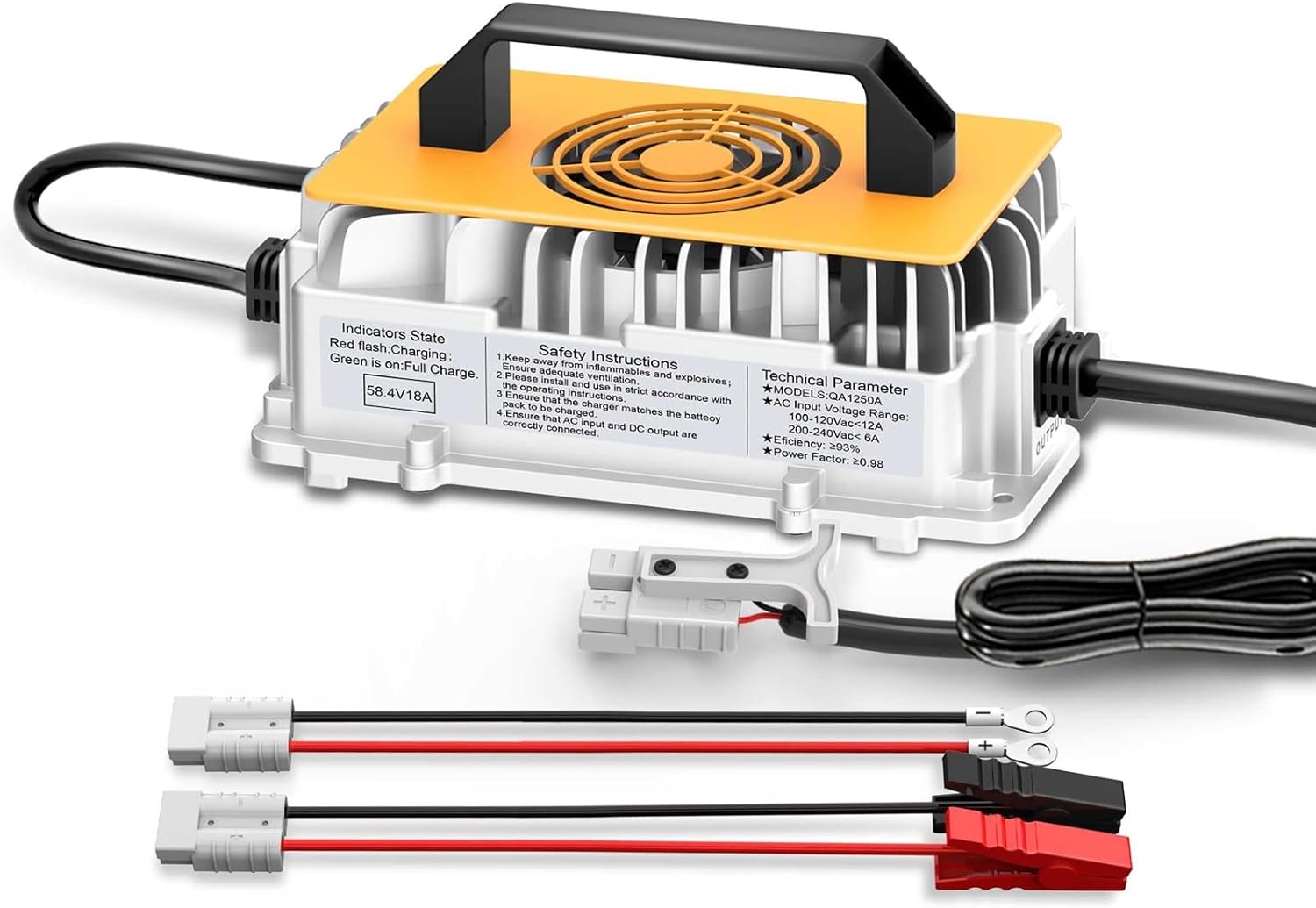 58.4V 18AMP Lithium Battery Charger for 48V(51.2V) LiFePO4 Battery, IP65 Waterproof, Ideal for Golf Cart, Electric Outboard, Boat and Home