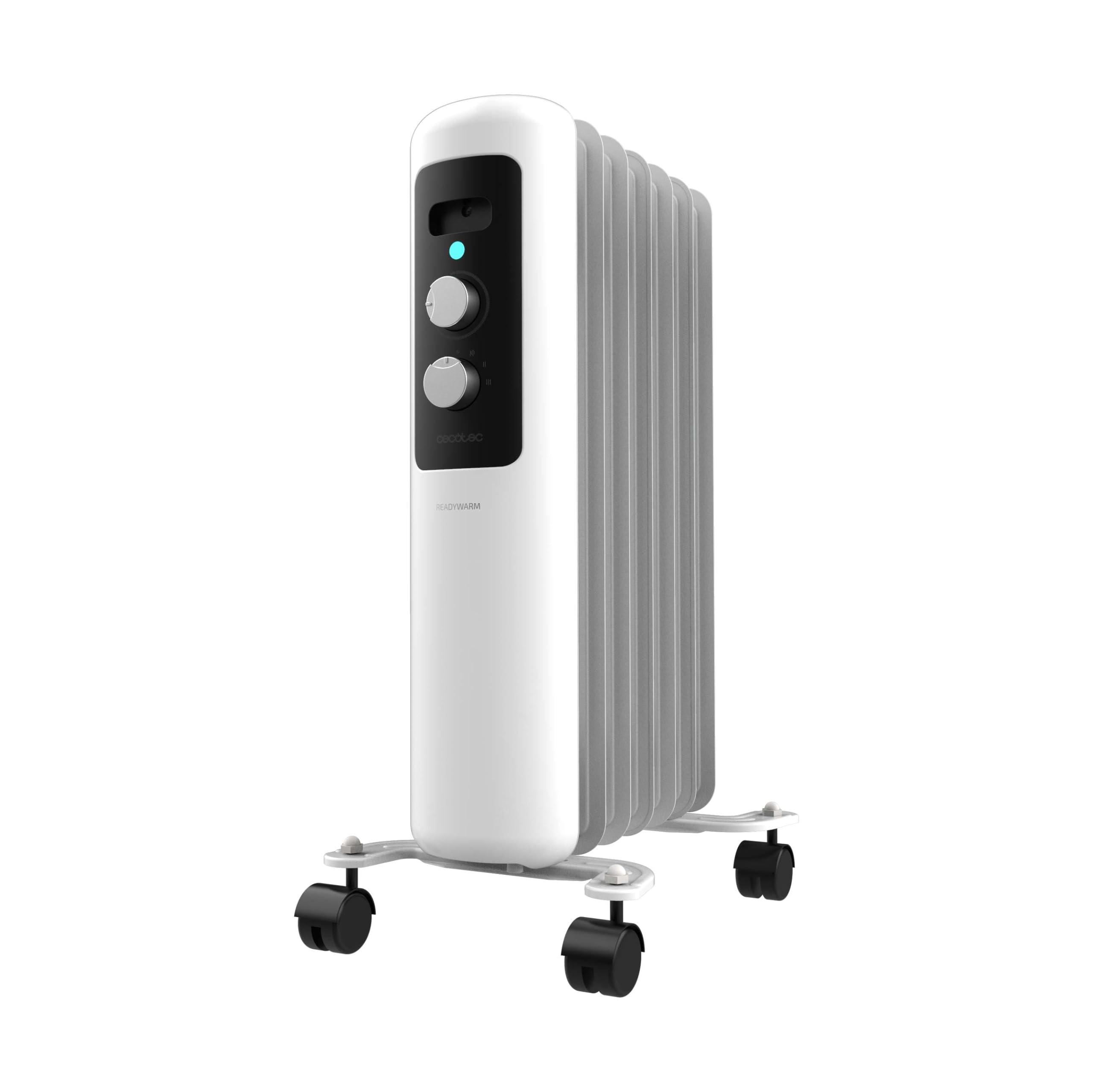 Cecotec Radiateur à huile Readywarm 750 Space White, 1500 W, chauffe jusqu'à 15 m² Thermostat réglable, technologie Heat Space, Transport facile avec Easygo. Idéal pour les petits espaces