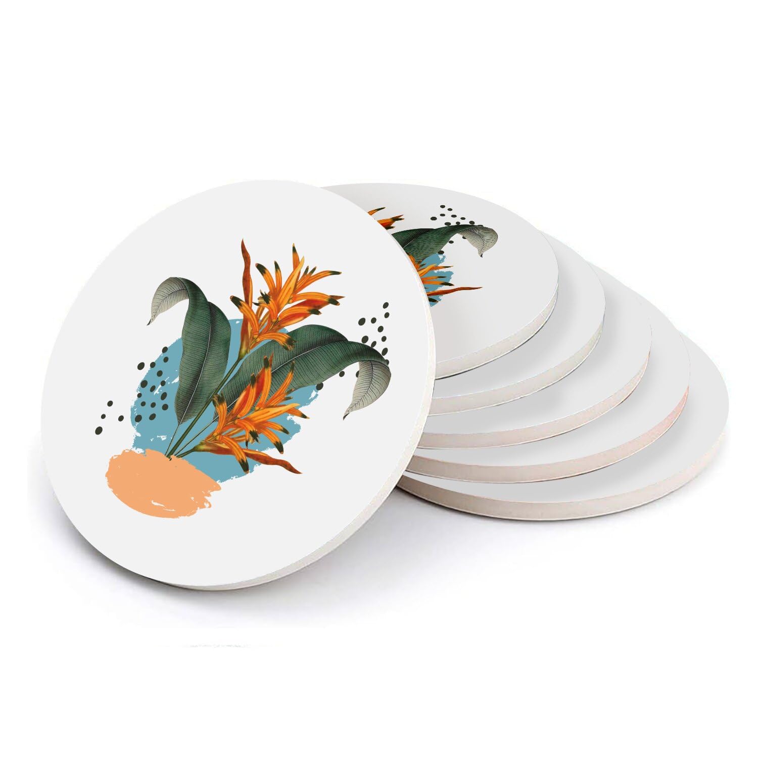 Sous-verre ronds en céramique Heliconia coffret cadeau déco exotique