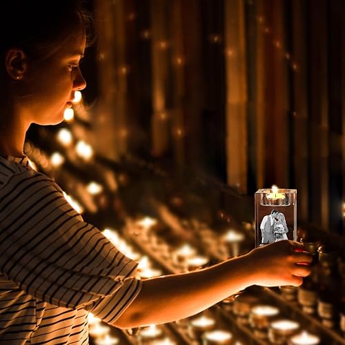 Miniatura 7 de Attention Portavelas de cristal personalizado con foto 3D, soporte de cristal transparente con grabado de texto personalizado, soporte de vela