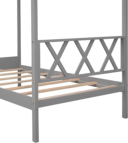 Miniatura 7 de Cama de casa individual, cama individual en forma de casa, base de cama de madera con techo para niños, niñas, adolescentes, no necesita somier,