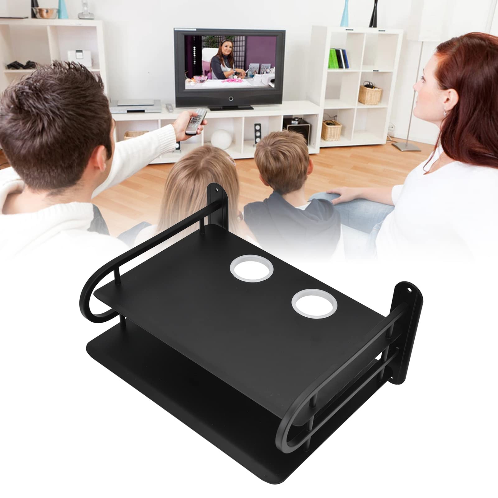 Support Mural Flottant à Double Couche, Boîte de Rangement pour Routeur Wifi Double Sans Fil, Support Mural pour Support de Stockage TV pour Chambre à Coucher, Salon