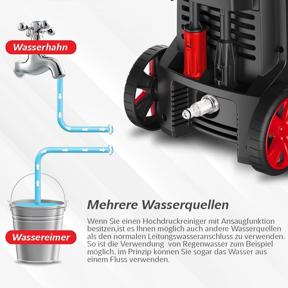 Lehmann Hudson Hidrolimpiadora de Alta Presion, 1800 W, Presión Máxima 220 Bar, Capacidad de Extracción de 450 l/h, Juego de Accesorios - Cepillo para Patios, Lanza Espumante, Cepillo para Llantas