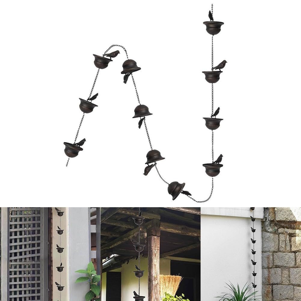 Cadena de lluvia de hierro para exteriores, cadena de lluvia de metal, diseño de pájaros, cadena de lluvia para decoración de canalones