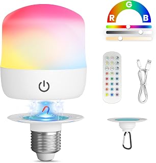 E26 Rechargeable Light Bulbs with Remote 4000mAh Wireless LED Bulbs | Magnetic Detachable Battery Operated Bulbs with Timer, Dimmable Cordless Puck Light for Non-Hardwired Sconce Lamp, 1 Pack