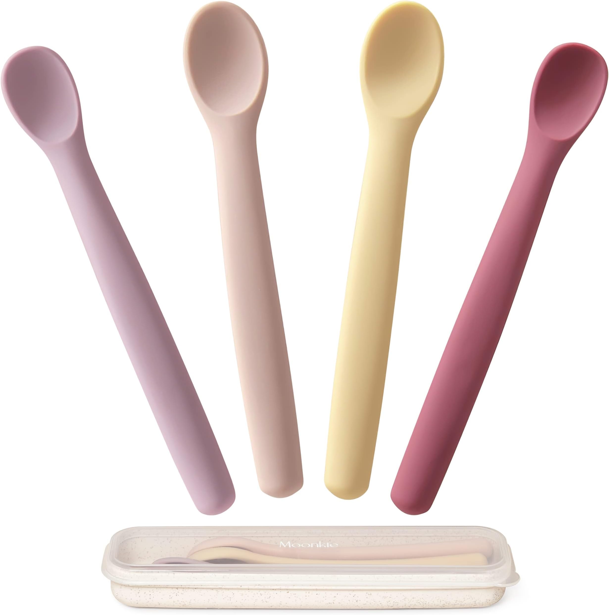 Silicone Baby Spoons Set of 4, Soft-Tip Spoons for First Stage Infant Feeding, Bendable, Chewproof Baby Training Spoon Baby Utensils, Ideal for Self-Feeding and Baby Led Weaning
