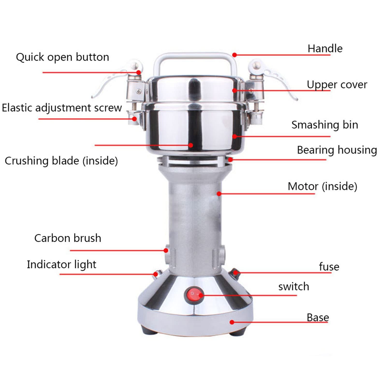 100G Macinacaffè Elettrico per Spezie Macinacaffè Verticale Polverizzatore Macinacaffè per Cereali Macinacaffè in Acciaio Inox Macinacaffè per Erbe in Grano per Cucina Spezie Pepe Caffè Mais Famiglia