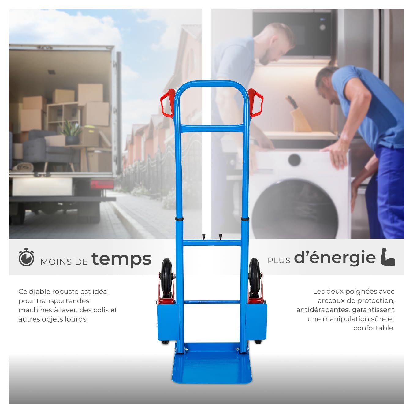 tectake® Diable demenagement Chariot de Transport avec Capacité de Chargement Max. 200 kg, 6 Roues, Diable escalier Kit déménagement, Transport Objets volumineux & Lourds Jardin Bricolage
