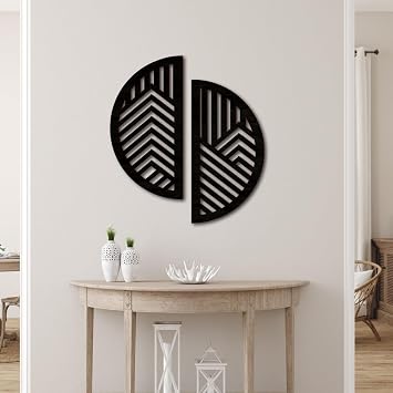 Hollow Round Wood Art Wall Decor, Modern Vintage Wooden Round Wall Sculptures, Half Round Wall Decor Hanging Abstract Panel 3D Geometric Wood Wall Art Decor for Home Office Living Room Bedroom Black