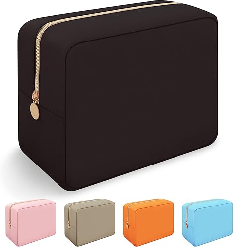 Miniatura 36 de Iqimott Bolsa Grande de Maquillaje de Nylon, Estuche de Viaje Preppy, Bolsa Grande de Cosméticos de Nylon, Organizador de Maquillaje, Bolsa de Rosa