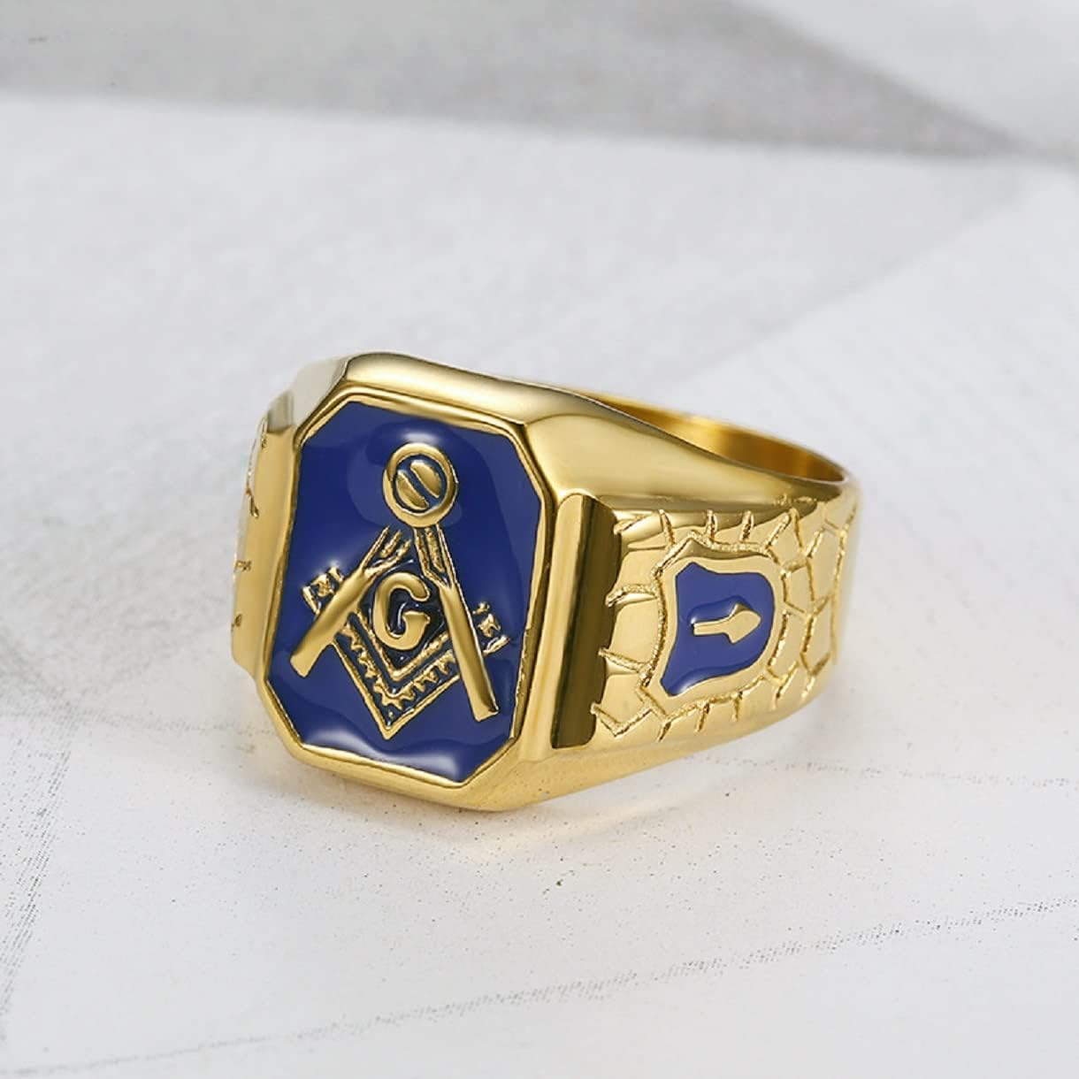 Blue Masonic Freemason Ring, Blue Lodge Masonic Ring for Men, Gold Masonic Master Ring Punk Freemason Symbol Jewelry, Gold Freemasonry Biker Ring Hip Hop Mason Ring Religious Amulet Ring for mens - Image 2