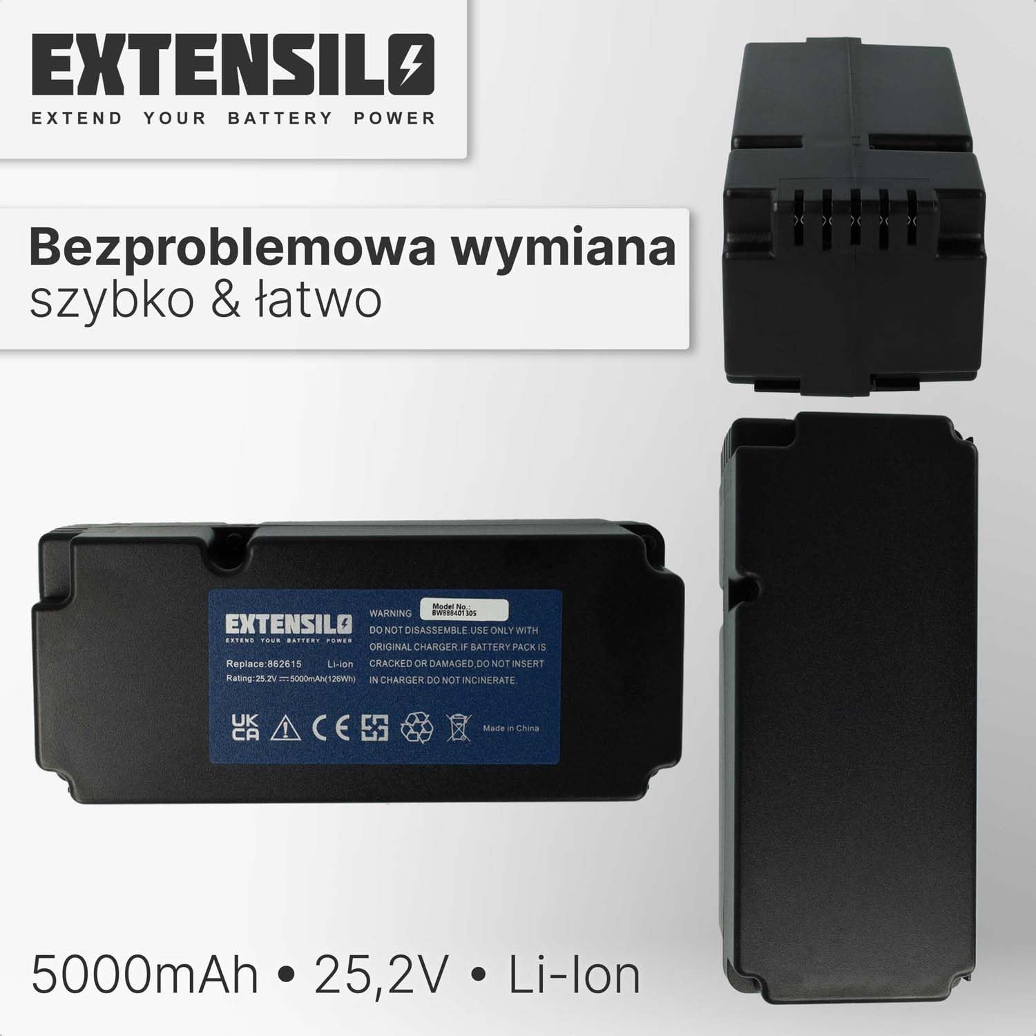 Zamiennik akumulatora do 862601, 862615, 862617, 862618, 0862622, 0862622001 do kosiarki automatycznej (5000 mAh, 28 V, litowo-jonowy)