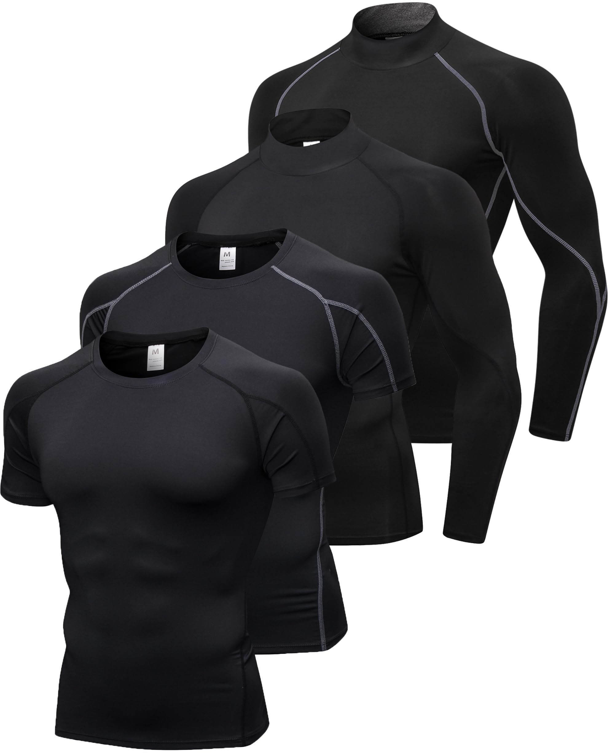 2/4 Pack Men's Compression Shirts Long/Short Sleeve Athletic Workout Tops Gym Undershirts Sports Baselayers Rash Guard