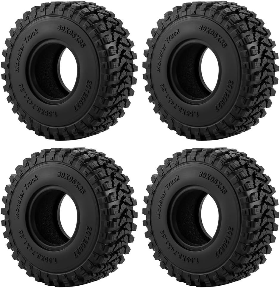 RCLIONS 1.55inch Rubber Wheel Tires Mud Terrain Tyres with Foam Insert for AXIAL AX90069 MST JIMNY UTB18 RC Crawler Trail Truck Car Upgrade Parts